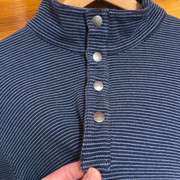 Michael Kors Blue Striped Quarter Snap Sweater Men’s US Extra Large Slim Fit - Picture 2 of 7